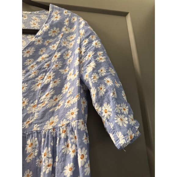 Misslook Blue Floral Daisy Print Short Sleeve Button-Front Dress Medium - Picture 4 of 5